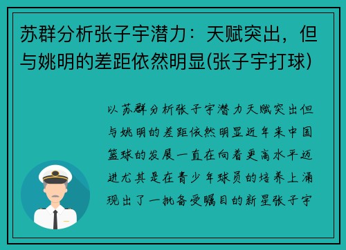 苏群分析张子宇潜力：天赋突出，但与姚明的差距依然明显(张子宇打球)